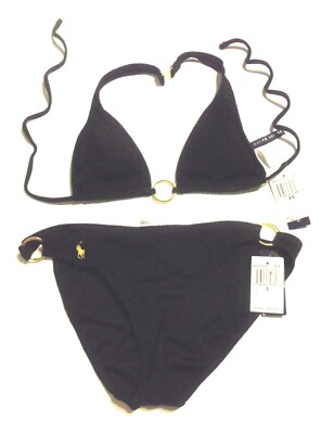 Ralph Lauren Black Halter Bikini Swimsuit Size XS Top, L Bottoms
