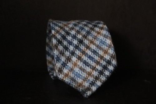 Corbata delgada E. G. Cappelli Napoli azul a cuadros distrito lana tweed sin punta - Imagen 3 de 10