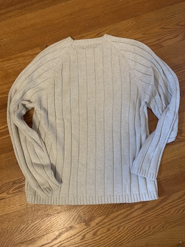 Herren Vintage Orbis gerippter Baumwollpullover in creme/grau, medium - Bild 4 von 4