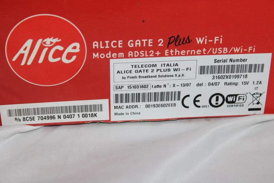 Modem Alice Gate 2 Plus Wi-Fi - Con Scatola Originale - Non Testato - - Immagine 2 di 4