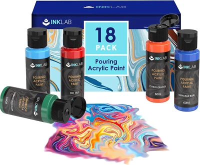 INK LAB Pouring Acrylfarben Set 18 Farben Flüssige Gießfarbe 60Ml Flaschen Vorgemischte