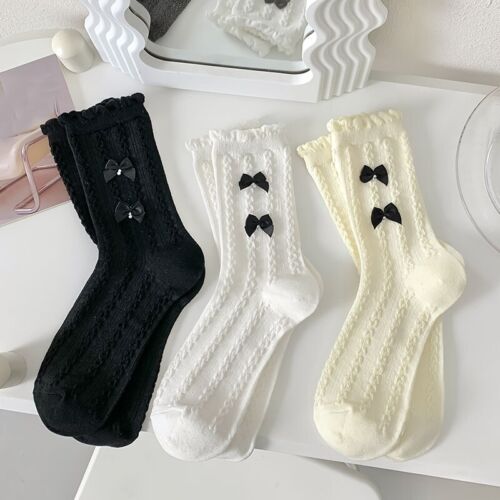 3-teilig japanische Lolita Mädchen Schleife tief geschnittene Socken JK Uniform Schule süße kurze Socke - Bild 1 von 6
