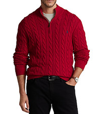Polo Ralph Lauren Men's Red Big  Tall Cable Knit Cotton Sweater, 2LT