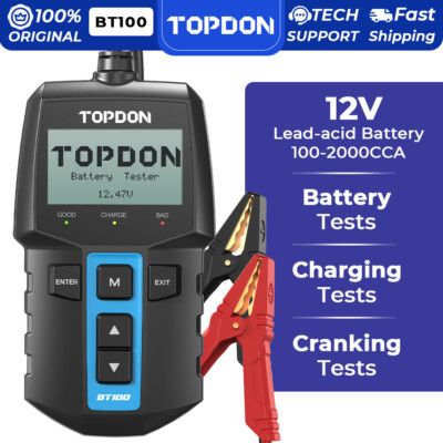 TOPDON BT100 12V Car Battery Tester Charging Cranking Test Analyzer 100-2000CCA