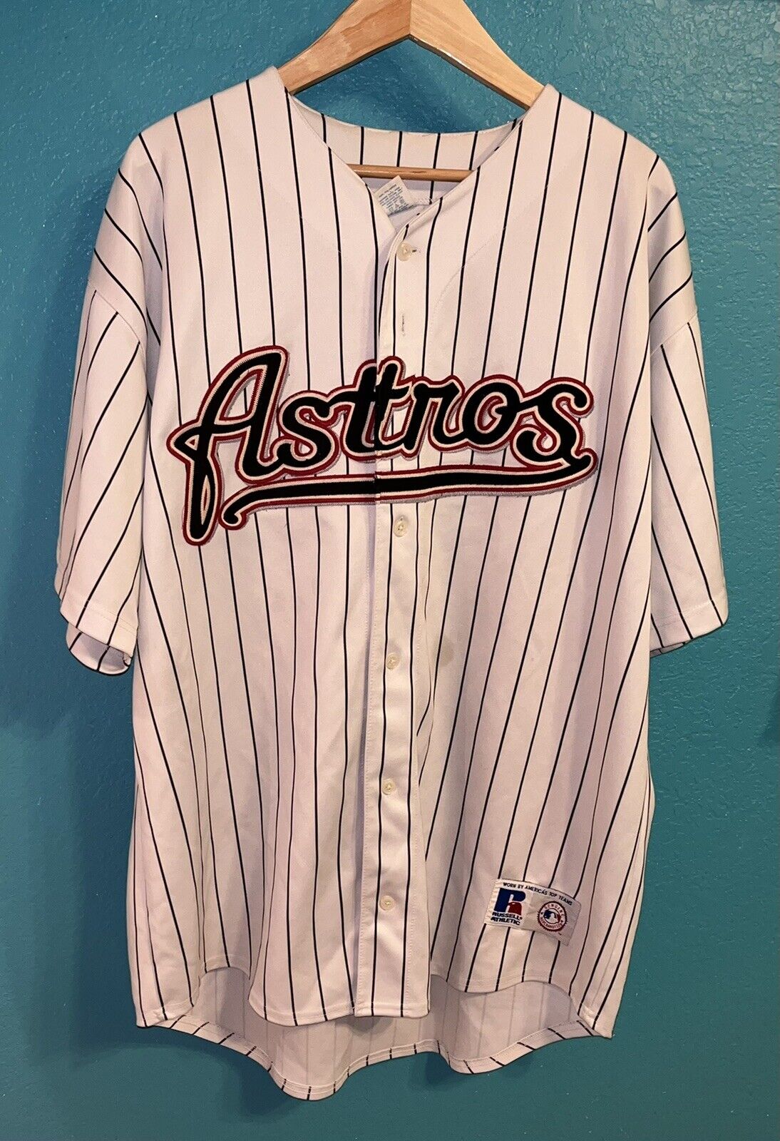 Roger Clemens Houston Astros Russell Athletic Pinstripe Jersey 2XL Stitched  Logo