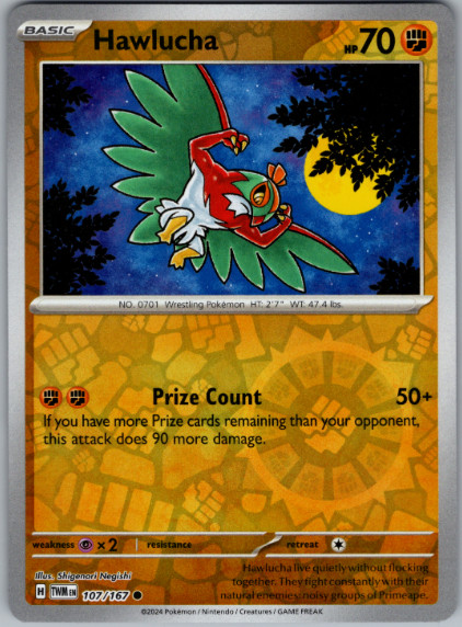 Pokemon - Hawlucha - 107/167 - Reverse Holo - Twilight Masquerade -NM/M