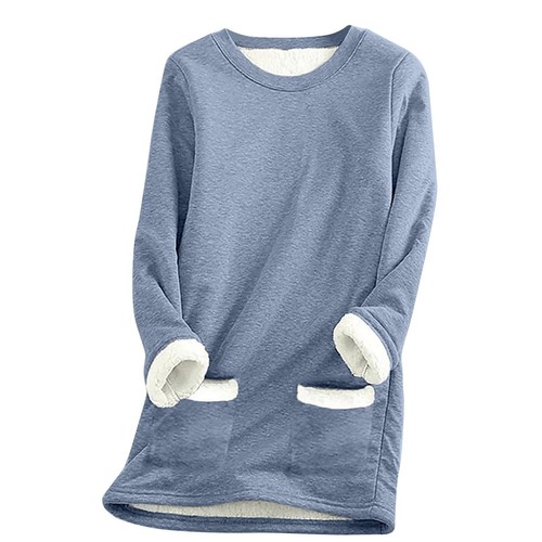 Women Warm Lined Fleece Tos Crewneck Sport Sweatshirt Pullover Loungewear Blouse - Picture 29 of 60
