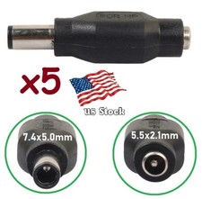 x5 DC Power 5.5x2.1mm Female Jack to 7.4x5.0mm Male Plug Adapter for HP Notebook