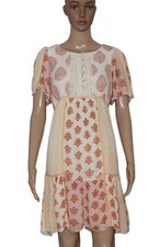 Anthropologie Printed Lace Trim Flutter Sleeve Tie Waist Mini Dress Boho New XS