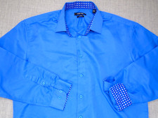 Nine West Dress Shirt Men's Large Blue Classic Fit Button Up Folded Cuffs Pol