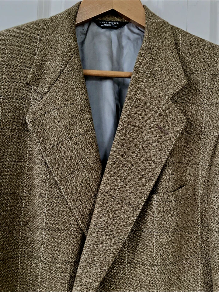 Blazer Abrigo Deportivo Chaqueta De Colección SOUTHWICK Talla 46 L XL Ventana Cuadros Gris Tostado Foto 3 de 4