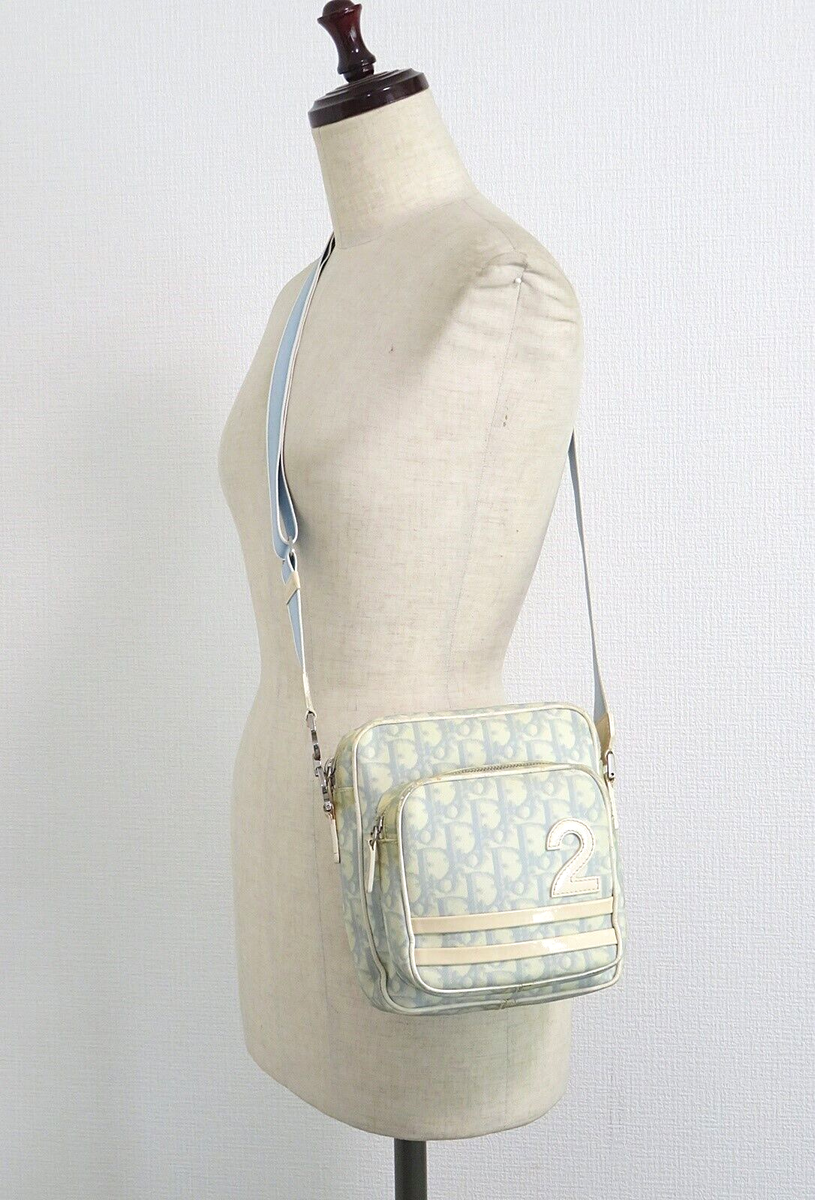 Auth CHRISTIAN DIOR Light Blue Trotter PVC Mini Shoulder Auth CHRISTIAN DIOR Light Blue Trotter PVC Mini Shoulder