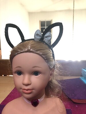Girl Teenage or Women headband black cat with gray bow