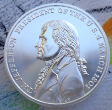 2 oz. 1801 THOMAS JEFFERSON INAUGURAL MEDAL tribute round BU .999 fine silver 102.34 per troy oz