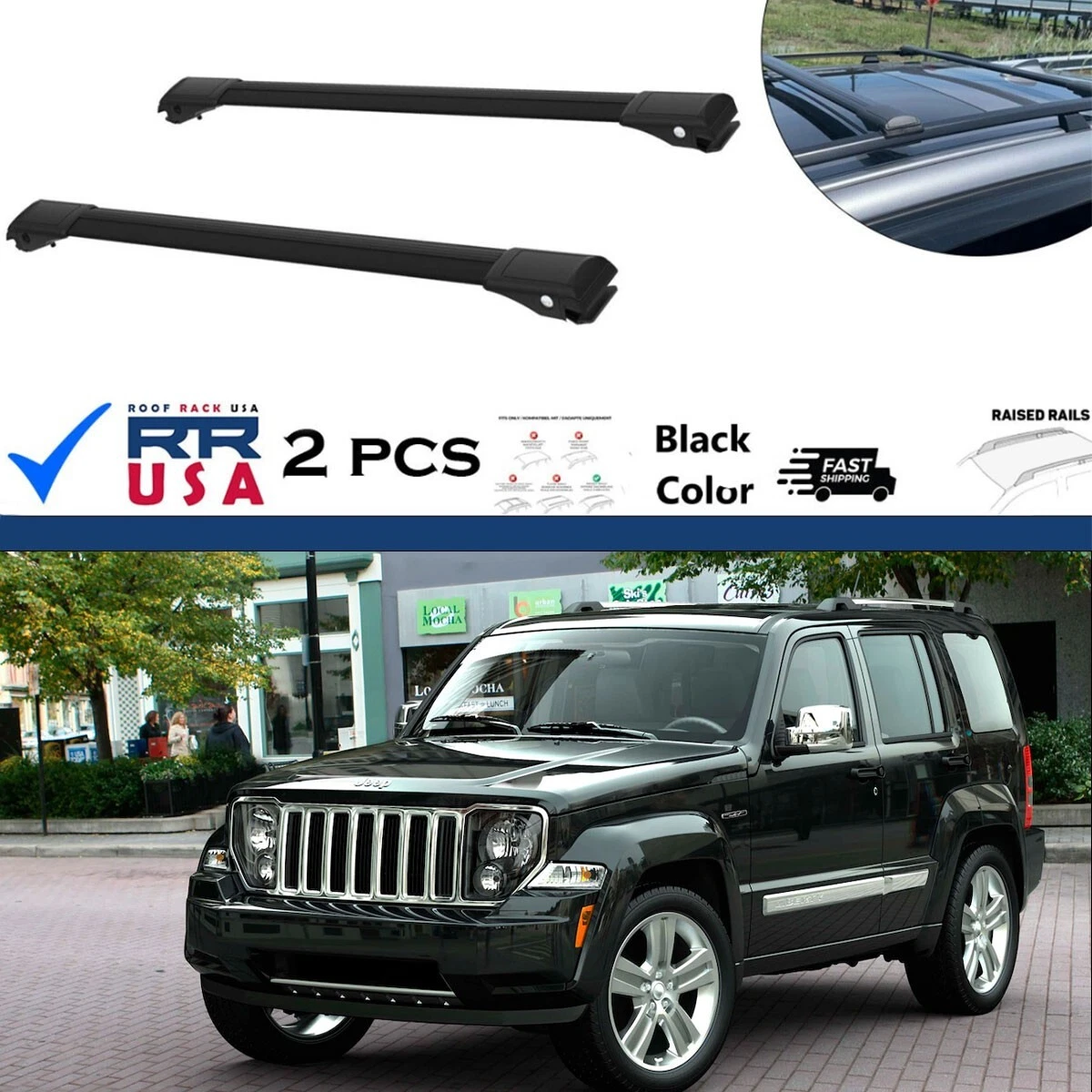 For Jeep Liberty KK 2008 2012 Cross Bars Roof Rack Black Set eBay