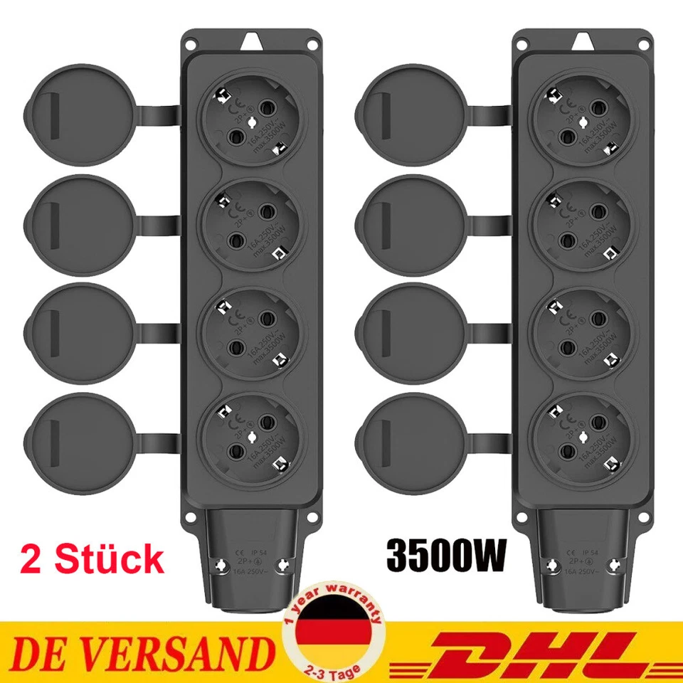 Steckdosenleiste 4 Fach Außen Outdoor IP54 Mehrfachstecker Strom Steckdose NEU - Bild 2 von 4