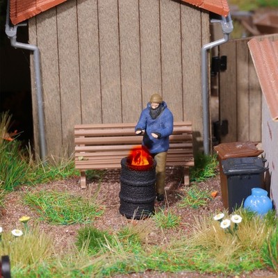 Busch H0 1:87 5434 Feuertonne mit Figur LED Feuereffekt elektronisch NEU OVP