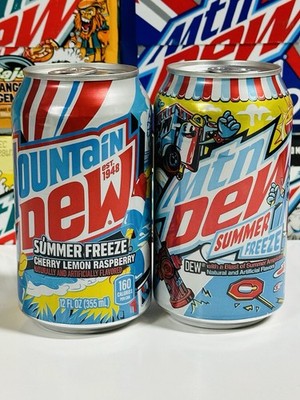 Rare Mountain Dew Summer Freeze - New & Old Logo - Sealed 12oz Cans Lot Of 2 !!