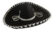Men  s Black Charro Mariachi SOMBRERO Silver Embroidery 20cm Brim Size 6 7/8