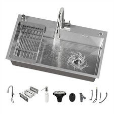Kitchen Sink 28/30/32" Stainless Steel Single Bowl Top Mount Drop In w/ Faucet
