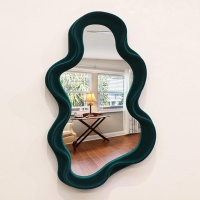 Emerald Green Wavy Wall Mirror Decor for Hallway Entryway, Irregular Cloud-Sh...