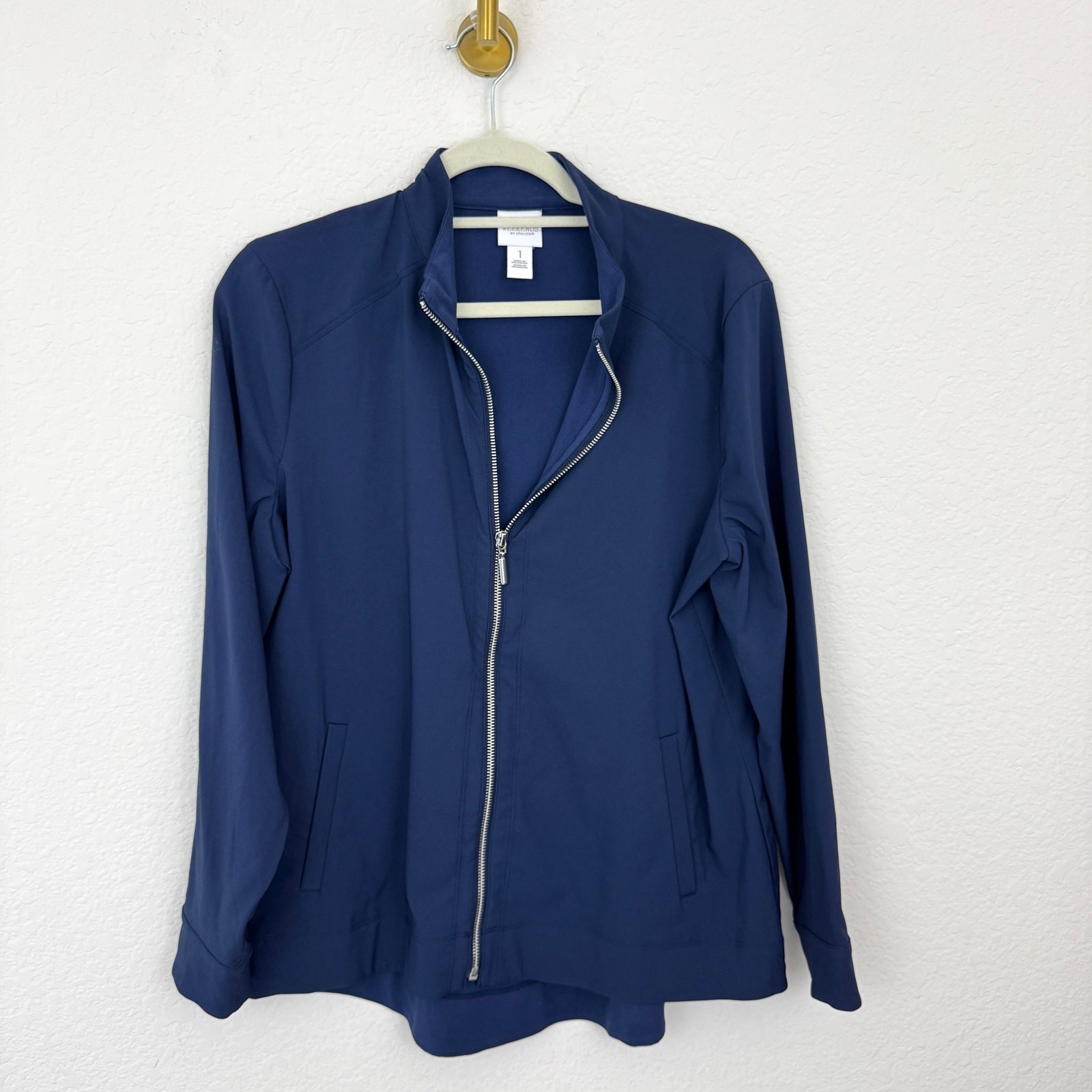 Chico's Womens Weekends Full Zip Jacket Size M Lightweight Minimal Casual Blue