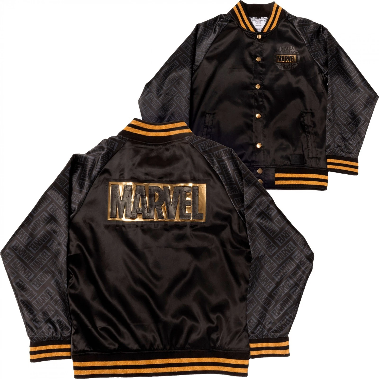 NEW - MARVEL 85th Anniversary Golden Logo Satin Bomber Jacket By Loungefly - XL image 3