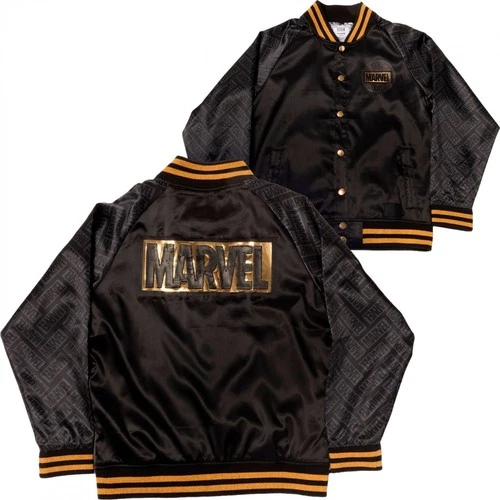 NEW - MARVEL 85th Anniversary Golden Logo Satin Bomber Jacket By Loungefly - XL image 3