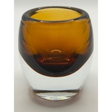 Crate  Barrel Votive Candle Holder Amber Topaz Heavy Glass Tealight