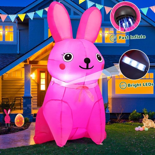 5 FT Easter Inflatables Bunny Outdoor Decorations Blow Up Yard Cute Pink Rabb... - Picture 4 of 6