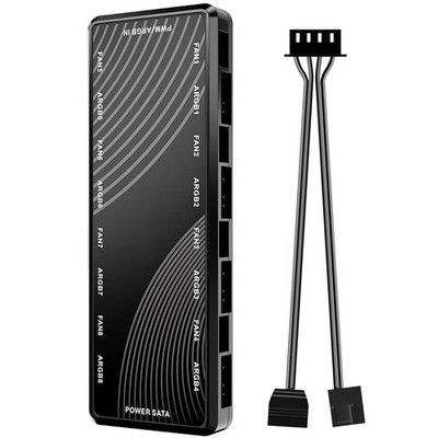 JAZZCOOLING ARGB PWM PC Fan Hub, 8 Port hub Addressable 5V-3PIN Black