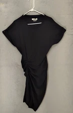 Isabel Marant Women Dress 42 Black 100% Laine Wool Short Sleeve Ruched Side Midi