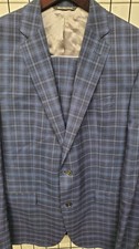 NEW LANZA COLLEZIONE JACK VICTOR BLUE PLAID WOOL SUIT 40L