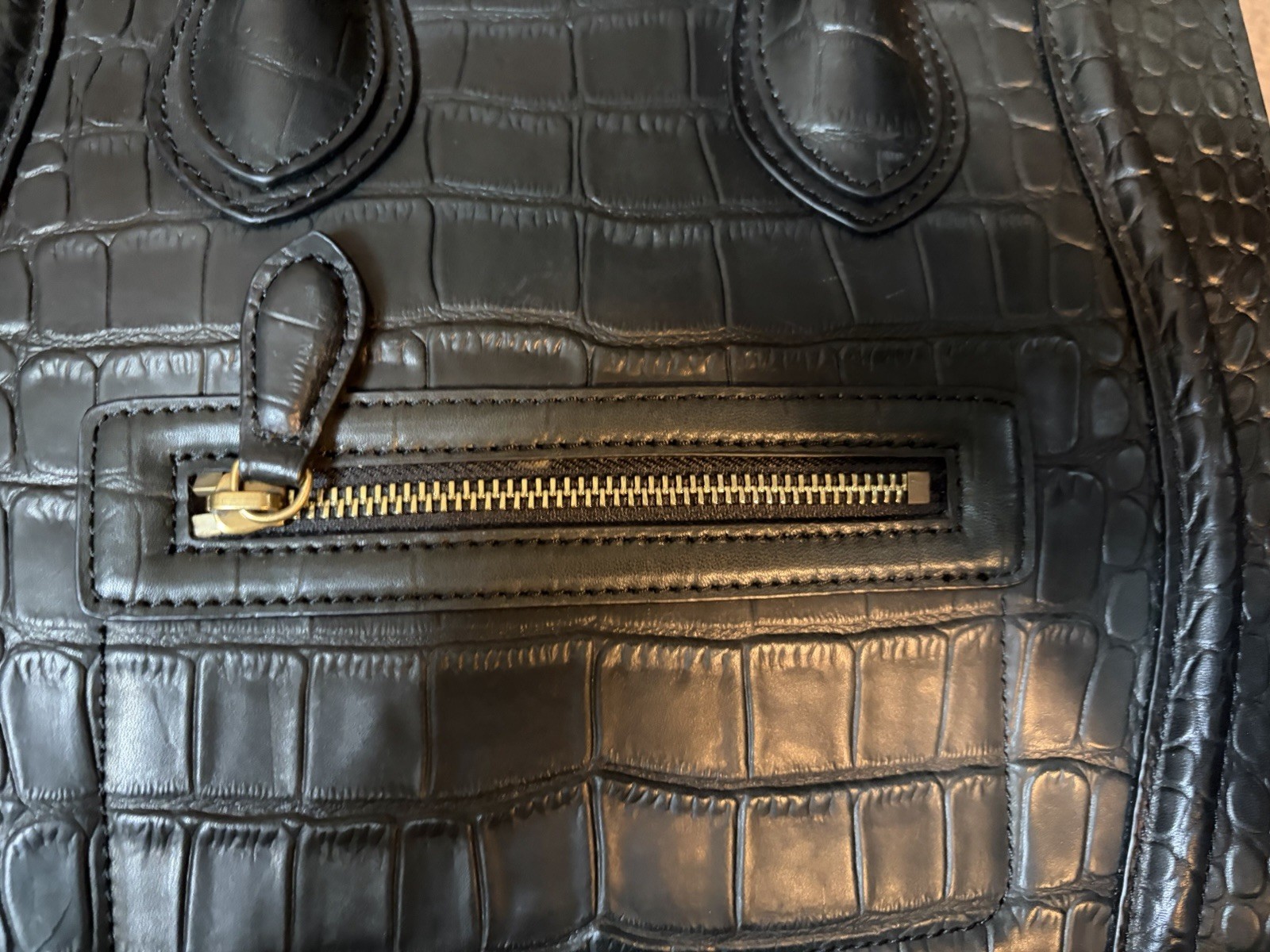 Céline Phantom Luggage Croc-Embossed Leather Tote – Black image 7