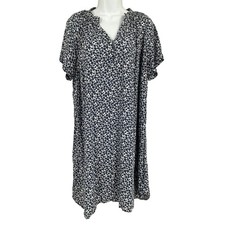 L.O.G.G. H&M Shift Dress Womens 8 Blue Floral Viscose Short Sleeve Boho Classic