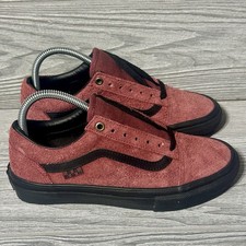Vans Skate Old Skool Men 5.5 Burgundy Red Hairy Suede Black Low Top Sneakers New