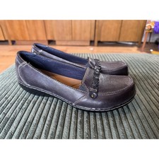 Clarks Bendables Leather Loafers Women's Slip On Comfort Shoes Braided Detail