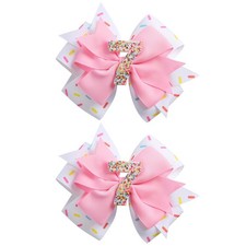 2Pcs Birthday Hair Bow for Baby Girls 2 3 4 5 6 7 Years Sprinkle Decorations
