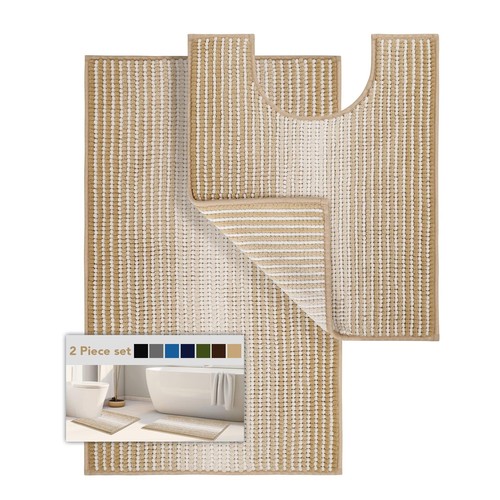 Bathroom Rugs Sets 2 Piece, Toilet Rugs U-Shaped, Contour Bath Mat Set for To...
