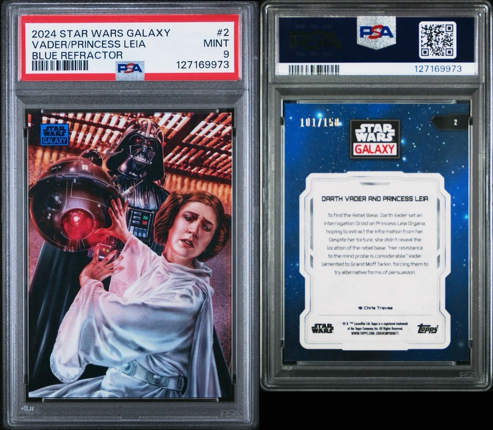 2024 Topps Star Wars Galaxy Darth Vader Princess #2 Leia Blue Refract /150 PSA 9 - Image 3 of 4