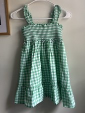 Janie and Jack Green and White Smocked Gingham Dress, Size 8