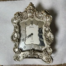 Vintage Gorham Sterling Silver Repousse Rose Table Alarm Clock Works!