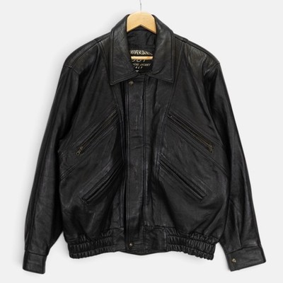 Schwarze Herren Lederjacke Italienisch Vera Pelle M Vintage Bomber Jubiläum 1957
