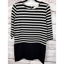 Womens Ann Taylor LOFT Black & White Stripe Tunic Mini Dress 3/4 Sleeve Classy S