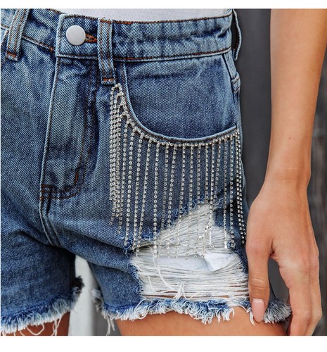 Women Mid Rise Ripped Stretchy Jeans Frayed Raw Hem Casual Tassels Denim Shorts - Picture 3 of 7