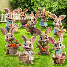 9 Pcs Large Outdoor Easter Decorations Colorful Easter Bunny Eggs Yard Signs ...