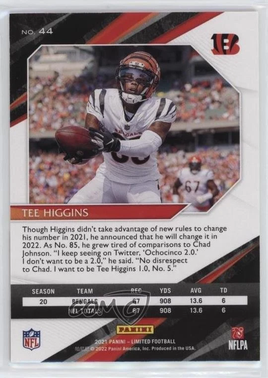 2021 Panini Limited Spotlight Gold /75 Tee Higgins #44 - Image 2 of 2