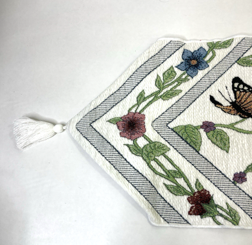 Butterfly Embroidered 68" Table Runner Colorful Floral Leaves Tassles 12" Wide - Picture 4 of 11