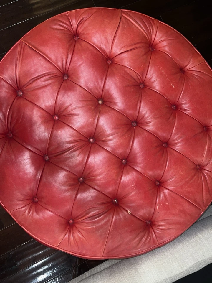 Red Leather Tufted George Smith Ottoman - Image 4 of 4