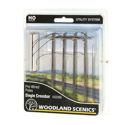 NEW Woodland Scenics Pre-Wired Poles - Single Crossbar - HO Scale FREE US SHIP